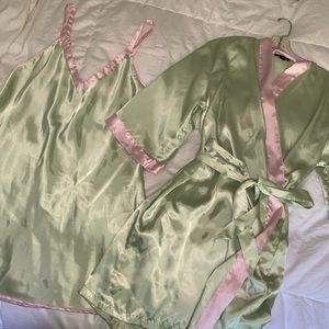 EUC satin slip and kimono robe SET